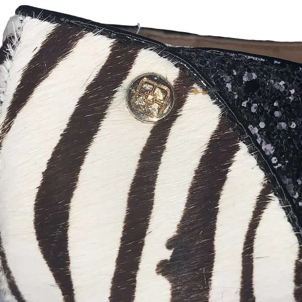 IMAN calf hair zebra print size 6.5M flats brown and beige glittery side… - Picture 13 of 14